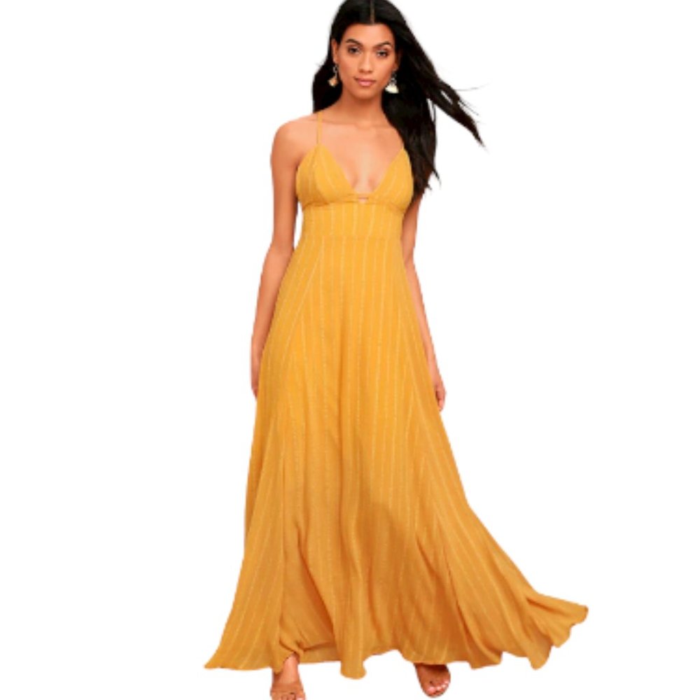 Lulus Elevate Light Embroidered Maxi Dress in Yellow - Picture 1 of 6